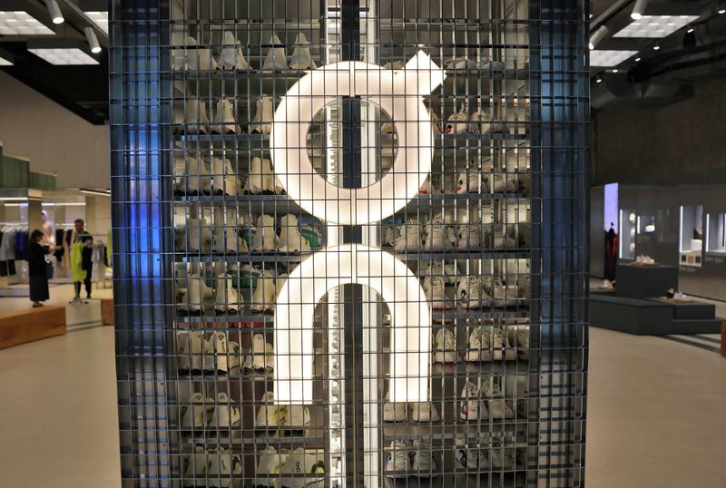Logo of Swiss shoemaker On is displayed in a shop in Zurich, Switzerland, August 28, 2025. REUTERS/Denis Balibouse