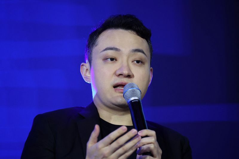 FILE PHOTO: Justin Sun, founder of TRON, speaks during the Korea Blockchain Week 2025 in Seoul, South Korea, September 23, 2025. REUTERS/Kim Hong-Ji/File Photo