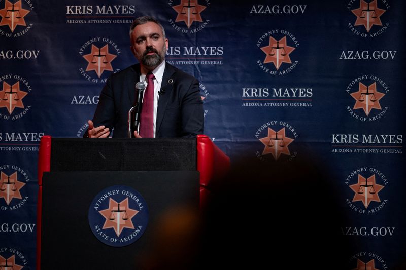 FILE PHOTO: New Mexico Attorney General Raul Torrez speaks during the Community Impact Hearing on the public impact of federal firings and DOGE funding freezes by U.S. President Donald Trump's administration, in Phoenix, Arizona, U.S., March 5, 2025. REUTERS/Caitlin O'Hara/File Photo