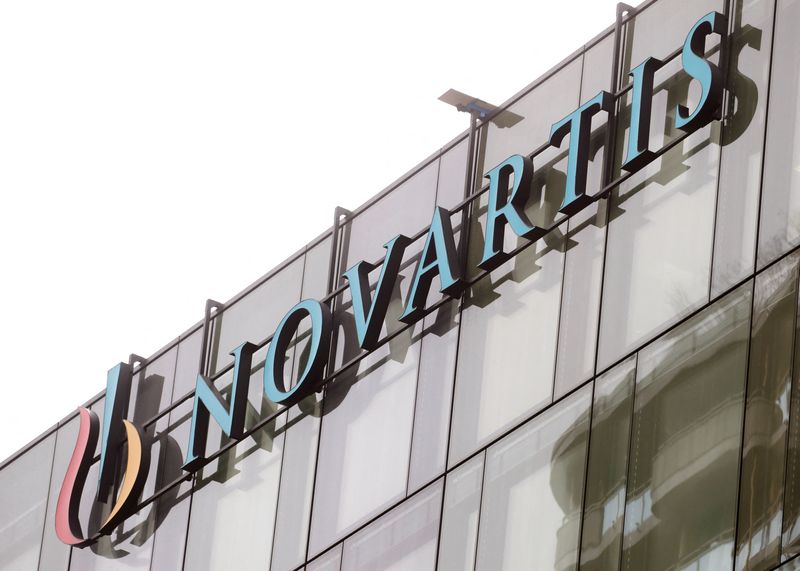 FILE PHOTO: The company's logo is seen at a building of Swiss drugmaker Novartis in Rotkreuz, Switzerland, January 29, 2020. REUTERS/Arnd Wiegmann/File Photo