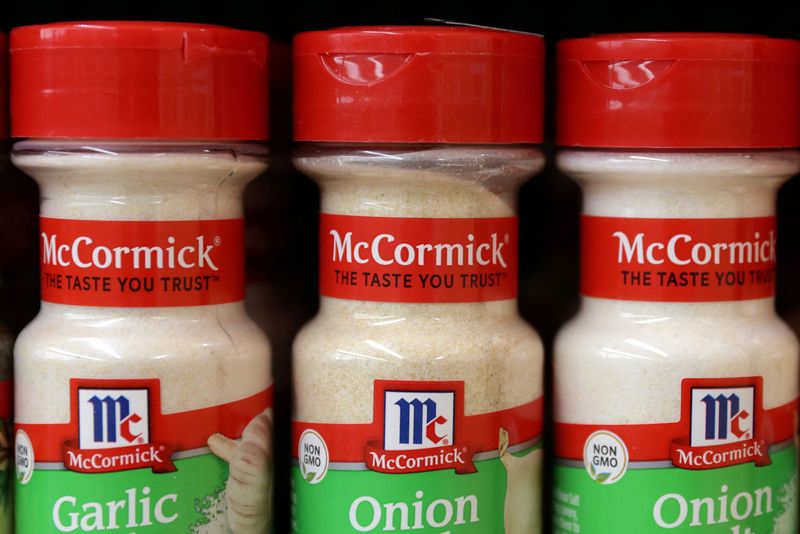 FILE PHOTO: McCormick & Company spices are seen on display in a store in Manhattan, New York City, U.S., March 29, 2022. REUTERS/Andrew Kelly/File Photo
