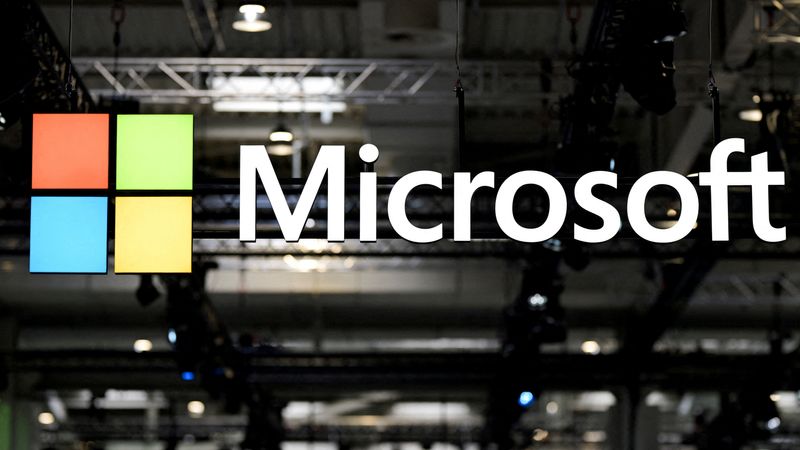 FILE PHOTO: A view shows the Microsoft logo in Hanover, Germany, March 31, 2025.  REUTERS/Fabian Bimmer/File Photo