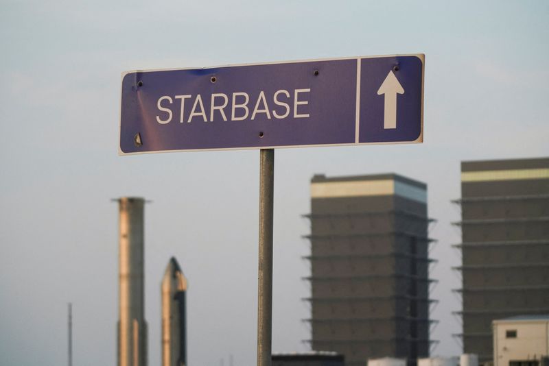 SpaceX's Starbase sign, as SpaceX prepares to file for an initial public offering (IPO), in Starbase, Texas, U.S. March 31, 2026.  REUTERS/Gabriel V. Cardenas