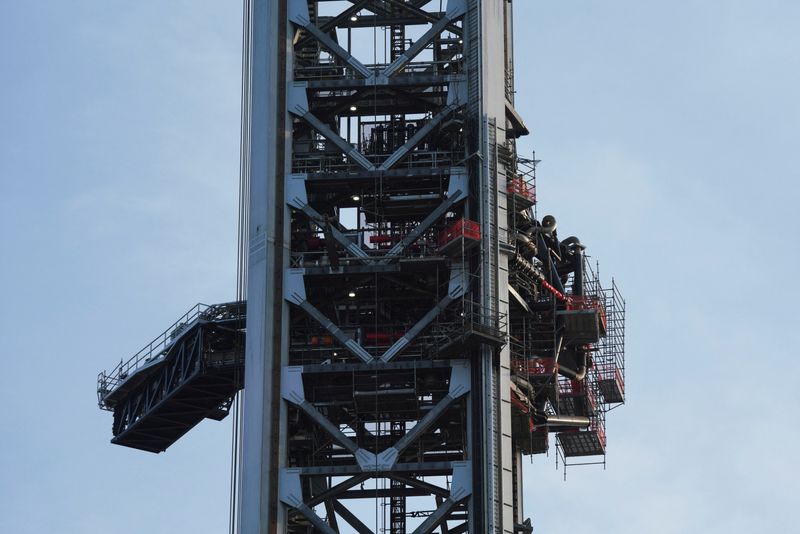 A structure to hold SpaceX's Starship in place at the launchpad, as the company prepares to file for an initial public offering (IPO), in Starbase, Texas, U.S. March 31, 2026.  REUTERS/Gabriel V. Cardenas