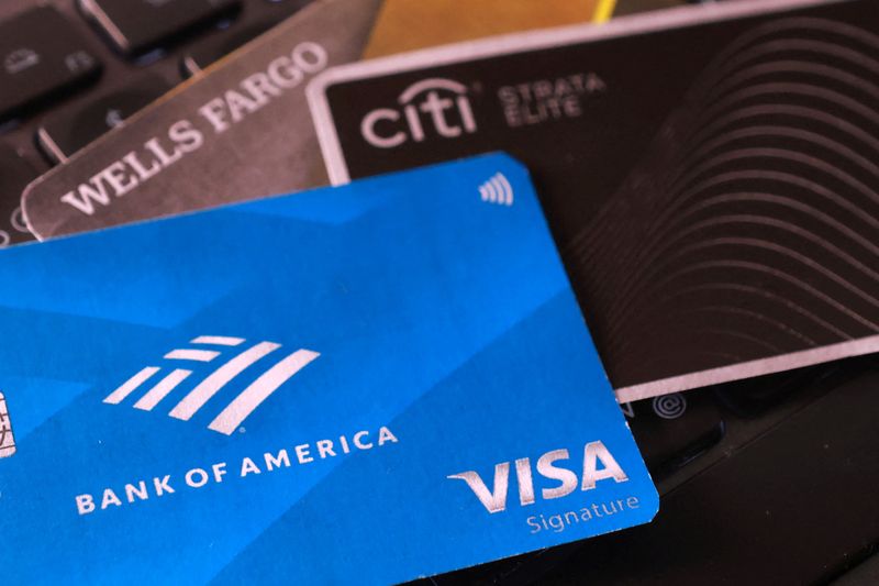 Bank of America, Citi bank and Wells Fargo credit card mockups, in this illustration taken January 14, 2026. REUTERS/Dado Ruvic/Illustration