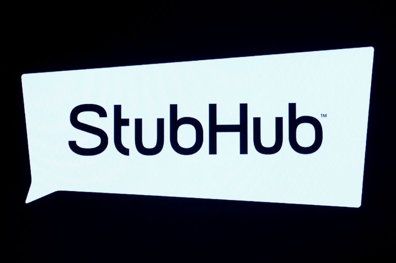 The company logo for Ticket reseller StubHub, is displayed on a screen during the IPO at the New York Stock Exchange (NYSE) in New York City, U.S., September 17, 2025.  REUTERS/Brendan McDermid