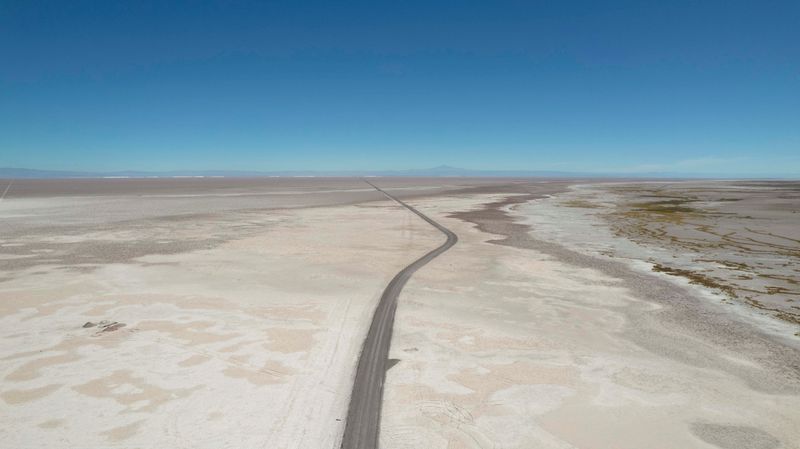 A drone view shows the Atacama Salt Flat (Salar de Atacama), as local Indigenous communities push for greater control over lithium extraction just as the government plans to raise production, in San Pedro de Atacama, Chile, March 18, 2025. REUTERS/Cristian?Rudolffi