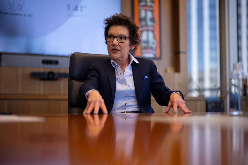 San Francisco Federal Reserve Bank President Mary Daly speaks during an interview with Reuters at the  Federal Reserve Bank building in San Francisco, California, U.S., April 9, 2026. REUTERS/Carlos Barria