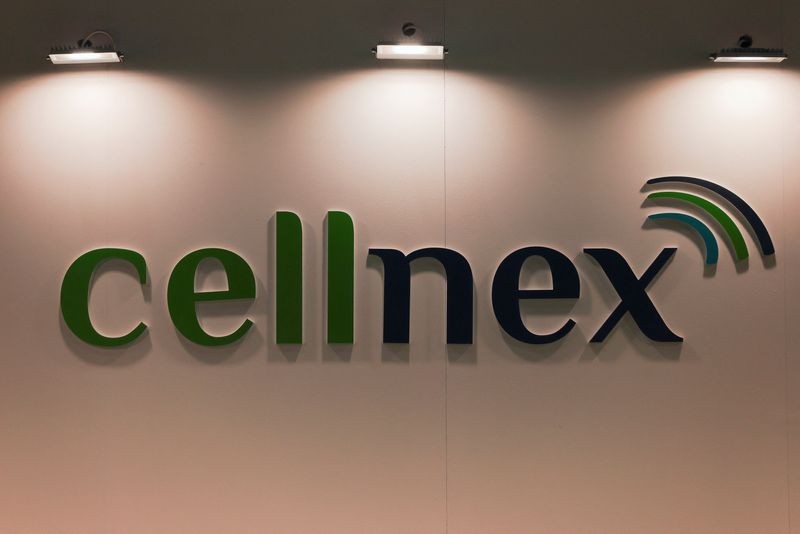 Cellnex's logo is displayed, during the GSMA's 2023 Mobile World Congress (MWC) in Barcelona, Spain March 1, 2023. REUTERS/Nacho Doce