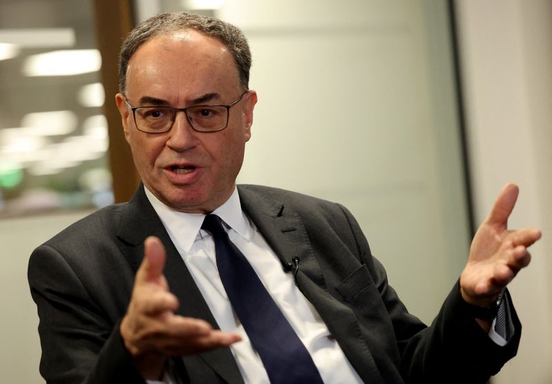 Bank of England Governor Andrew Bailey speaks to Reuters in an interview after the central bank publishes its latest report on financial‑sector risks, including the impact of the Iran war, in London, Britain, April 1, 2026. REUTERS/Hannah McKay