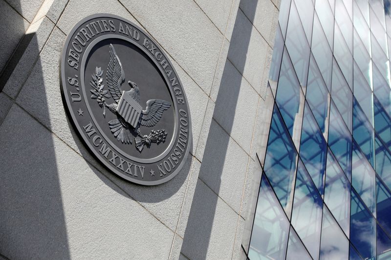 FILE PHOTO: The seal of the U.S. Securities and Exchange Commission (SEC) is seen at their  headquarters in Washington, D.C., U.S., May 12, 2021. Picture taken May 12, 2021. REUTERS/Andrew Kelly/File Photo