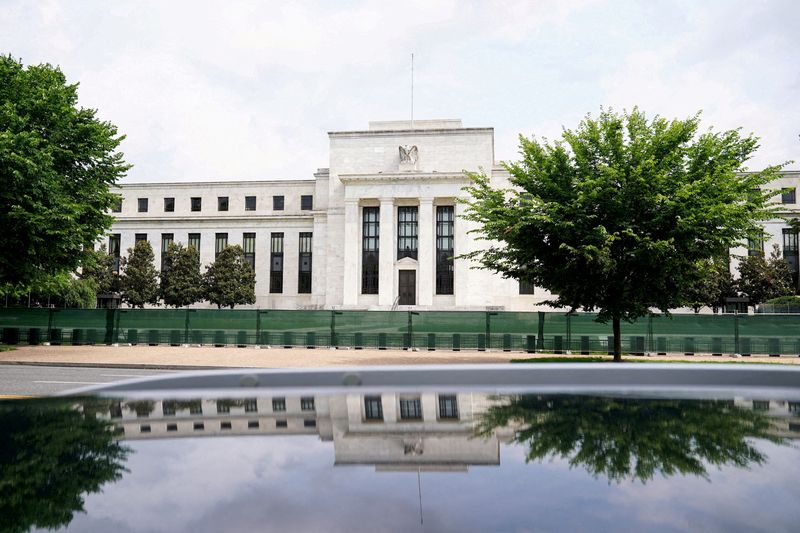 FILE PHOTO: The exterior of the Marriner S. Eccles Federal Reserve Board building is seen in Washington, D.C., U.S., June 14, 2022. REUTERS/Sarah Silbiger/File Photo