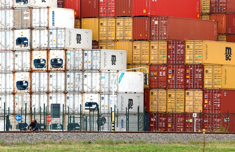 FILE PHOTO: MSC containers are seen at the port of Antwerp, Belgium September 23, 2022. REUTERS/Yves Herman/File Photo