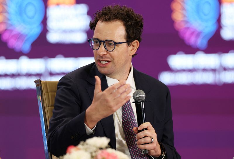CEO of Anthropic Dario Amodei, addresses the gathering at the AI Impact Summit, in New Delhi, India, February 19, 2026. REUTERS/Bhawika Chhabra/File Photo
