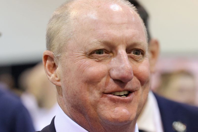 Berkshire Vice Chairman Greg Abel speaks with shareholders during the Berkshire Hathaway Inc. annual shareholders' meeting, in Omaha, Nebraska, U.S., May 2, 2025.  REUTERS/Brendan McDermid