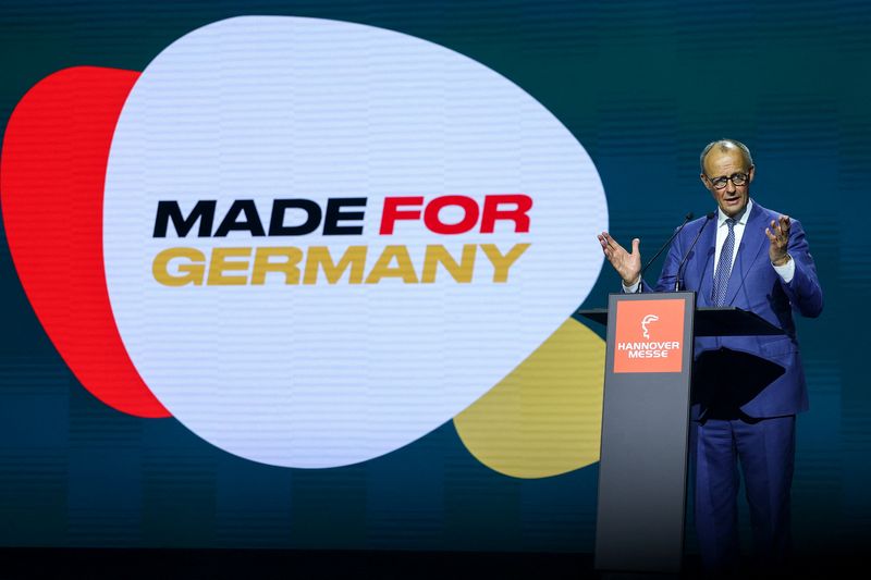 German Chancellor Friedrich Merz speaks during a talk about the initiative "Made for Germany“ at the Hannover Messe, one of the world's largest industrial trade fairs with Brazil as this year's partner country, in Hanover, Germany, April 20, 2026. REUTERS/Lisi Niesner
