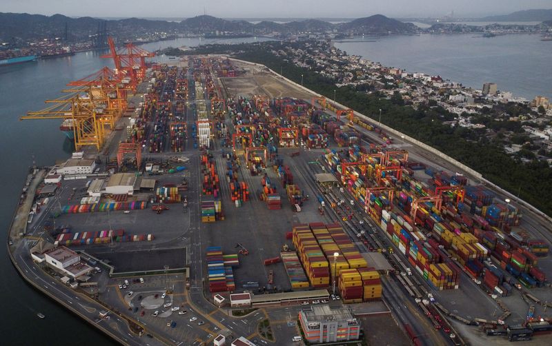 FILE PHOTO: A drone view shows the Manzanillo seaport in Manzanillo, Mexico, April 22, 2025. REUTERS/Daniel Becerril/File Photo