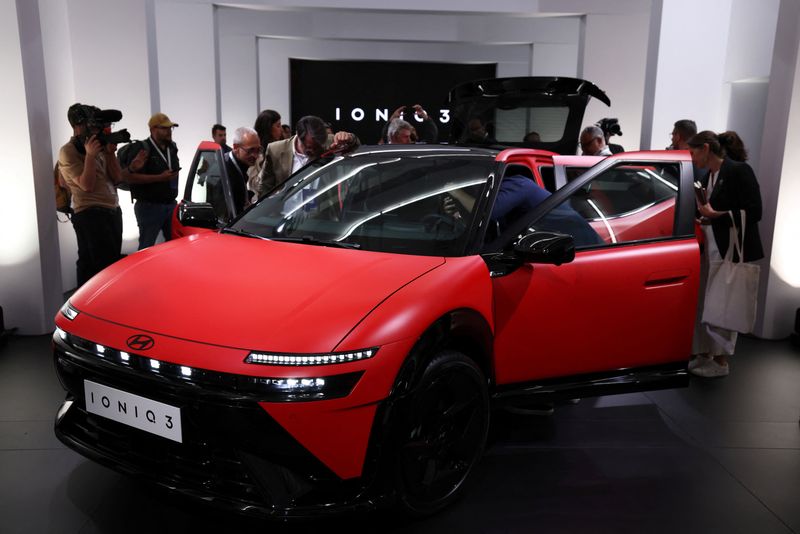 Hyundai Ioniq 3 electric vehicle is displayed during Milan Design Week, in Milan, Italy, April 20, 2026. REUTERS/Claudia Greco