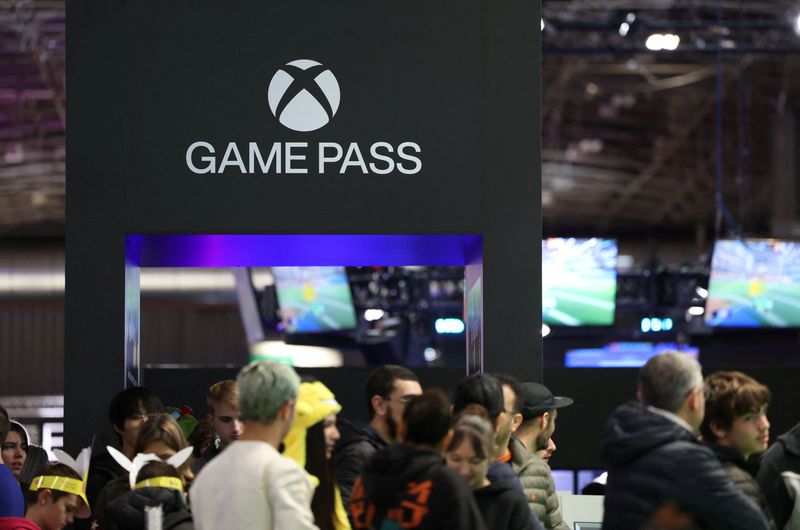 The Microsoft Xbox Game Pass logo is seen at the Paris Games Week (PGW), a trade fair for video games in Paris, France, November 5, 2023. REUTERS/Claudia Greco