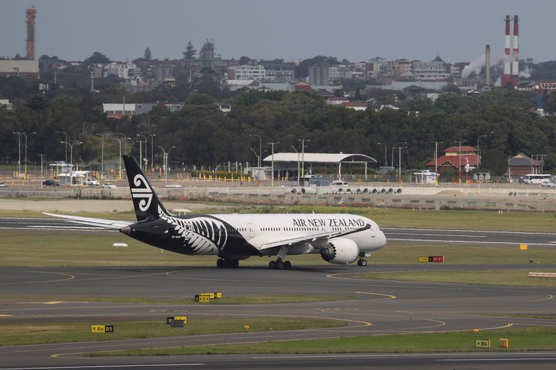 An Air New Zealand plane is seen taxiing from the international terminal at Sydney Airport in Sydney, Australia, November 29, 2021.  REUTERS/Loren Elliott