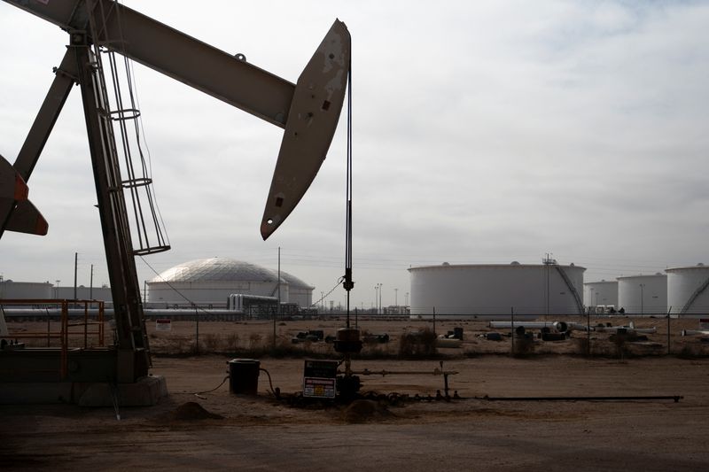 A pump jack operates near a crude oil reserve in the Permian Basin oil field near Midland, Texas, U.S. February 18, 2025.  REUTERS/Eli Hartman