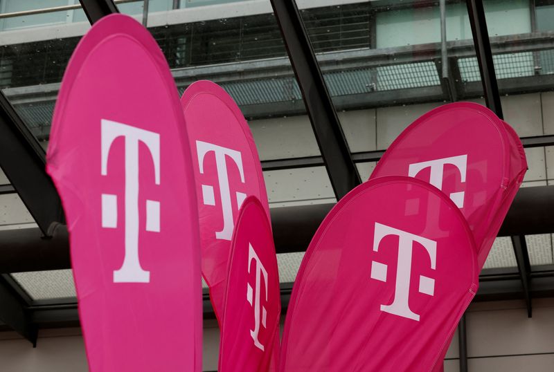 Logo of German telecommunication giant Deutsche Telekom is displayed before the official news conference about the opening of the AI Cloud centre in Munich, Germany, February 4, 2026. REUTERS/Michaela Stache
