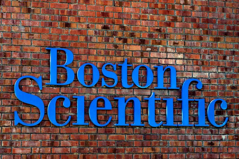 FILE PHOTO: A general view of the logo of Boston Scientific, a medical device developing and manufacturing company, in Galway, Ireland, April 11, 2025. REUTERS/Clodagh Kilcoyne/File Photo