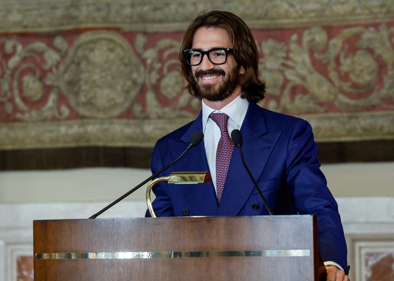 FILE PHOTO: OneSight EssilorLuxottica Foundation's President Leonardo Maria Del Vecchio attends a conference in Rome, Italy October 5, 2023. REUTERS/Remo Casilli/File Photo