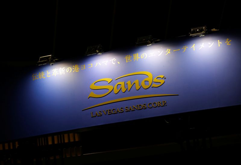 FILE PHOTO: The logo of Las Vegas Sands Corp is pictured at the Japan IR EXPO in Yokohama, Japan January 29, 2020. REUTERS/Kim Kyung-Hoon/File Photo