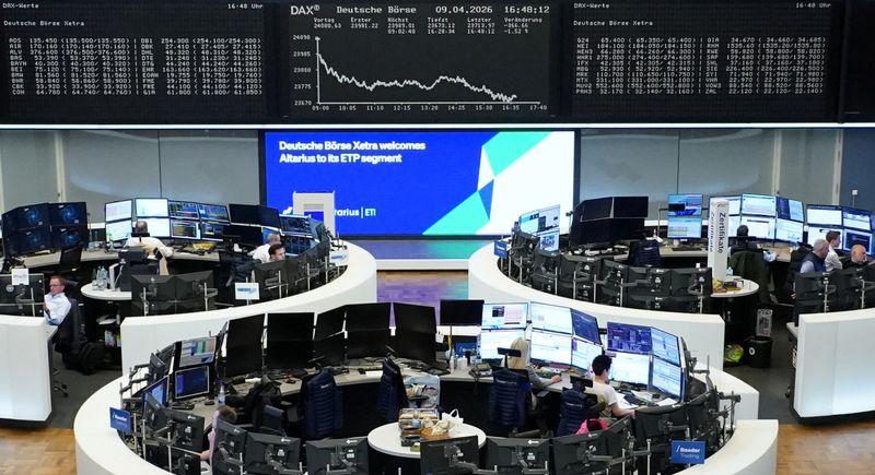 The German share price index DAX graph is pictured at the stock exchange in Frankfurt, Germany, April 9, 2026. REUTERS/Staff