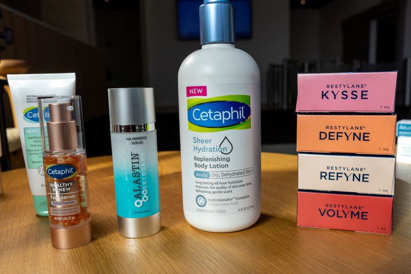 Cetaphil, Alastin and Restylane skin care products, owned by Galderma, are pictured in the company's offices in Lausanne, Switzerland, March 13, 2024. REUTERS/Denis Balibouse