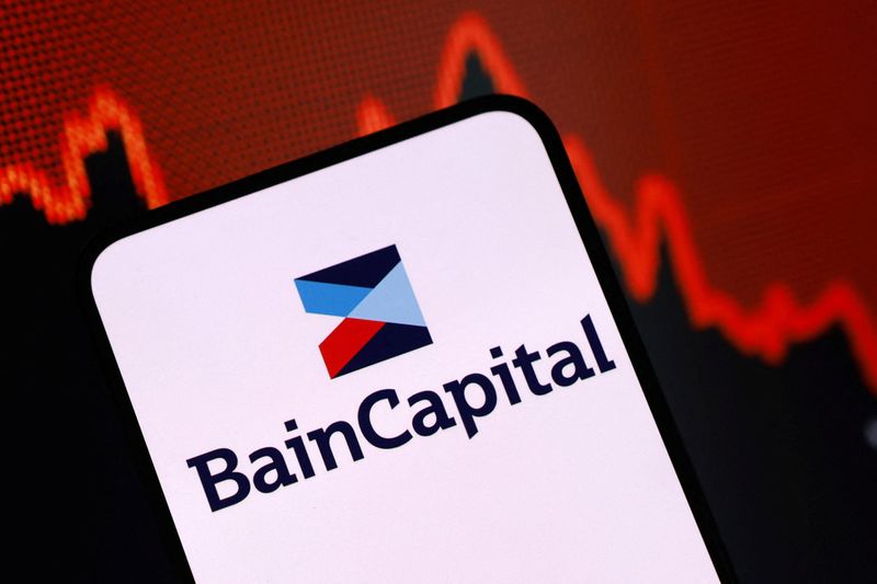 The Bain Capital logo and a decreasing stock graph are seen in this illustration taken February 4, 2026. REUTERS/Dado Ruvic/Illustration
