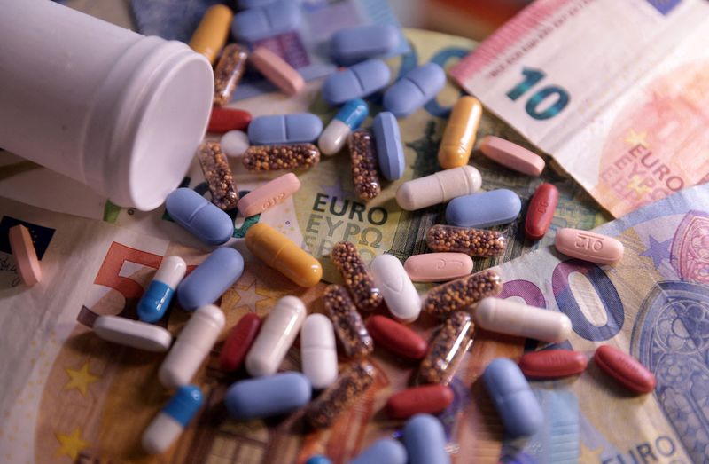 FILE PHOTO: Euro banknotes and medicines are seen in this illustration taken, June 27, 2024. REUTERS/Dado Ruvic/Illustration/File Photo