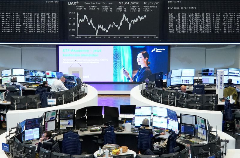 The German share price index DAX graph is pictured at the stock exchange in Frankfurt, Germany, April 23, 2026. REUTERS/Staff