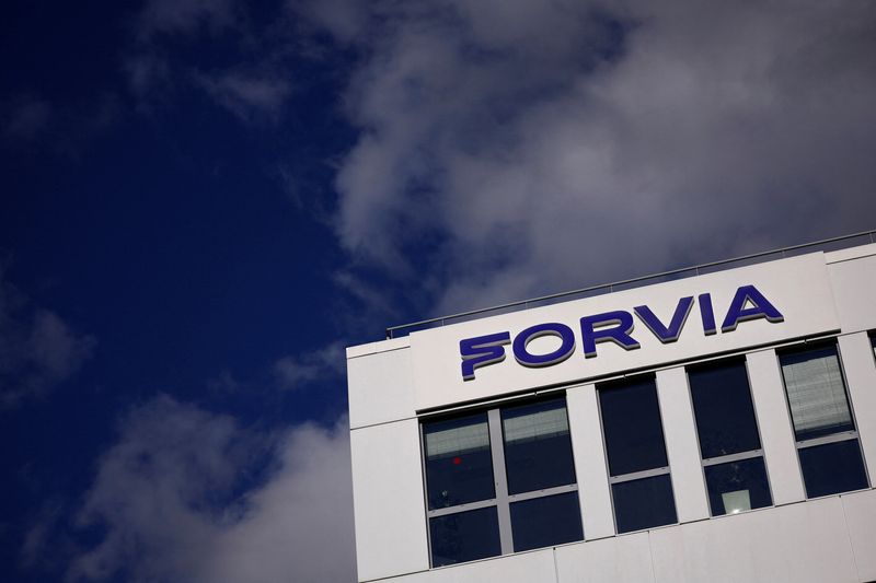 The logo of Forvia is seen on the company's building in Nanterre near Paris, France, October 16, 2024. REUTERS/Sarah Meyssonnier