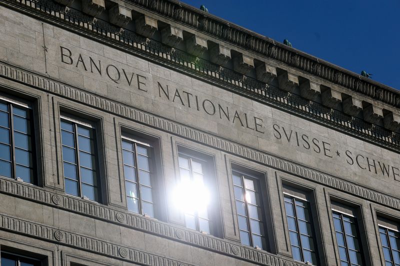 FILE PHOTO: Headquarters of the Swiss National Bank (SNB) before its rate decision press conference in Zurich, Switzerland, March 19, 2026. REUTERS/Denis Balibouse/File Photo