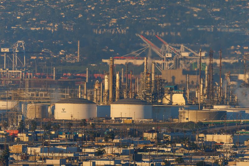 FILE PHOTO: The Valero Refinery in Wilmington is shown from Signal Hill, California, U.S., January 14, 2026.  REUTERS/Mike Blake/File Photo
