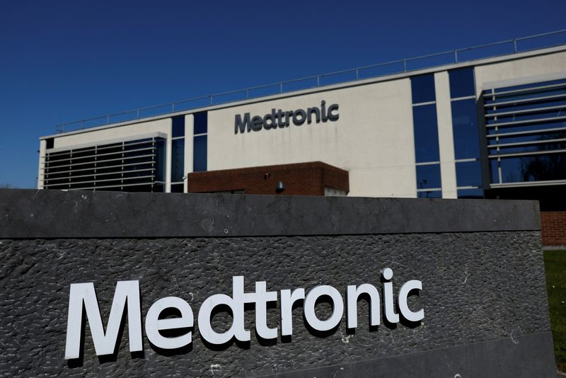 A general view of the logo of Medtronic, a healthcare technology and pharmaceutical company, at their plant, in Galway, Ireland, April 11, 2025. REUTERS/Clodagh Kilcoyne