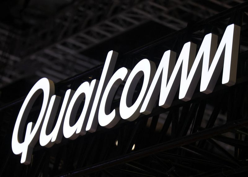 Qualcomm logo is displayed at the company’s booth at the 8th China International Import Expo (CIIE) in Shanghai, China, November 5, 2025. REUTERS/Maxim Shemetov/File Photo
