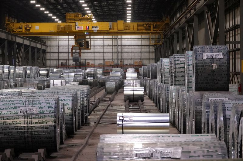 A general view of an interior of a Nucor steel factory in Blytheville, Arkansas, U.S., March 28, 2025.  REUTERS/Karen Pulfer Focht
