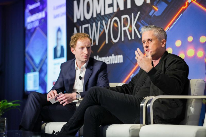 Box CEO Aaron Levie speaks with Reuters Technology Correspondent Jeffrey Dastin in a Reuters NEXT Newsmaker interview at the Momentum AI summit in New York, U.S., April 27, 2026. Jim Hinson/Handout via REUTERS