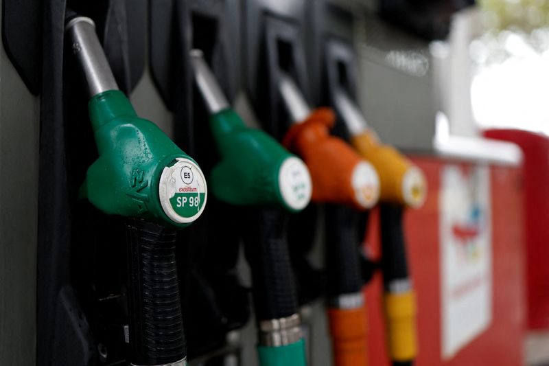 Fuel pump nozzles for gasoline at a TotalEnergies gas station in Paris, France, March 25, 2026. REUTERS/Benoit Tessier