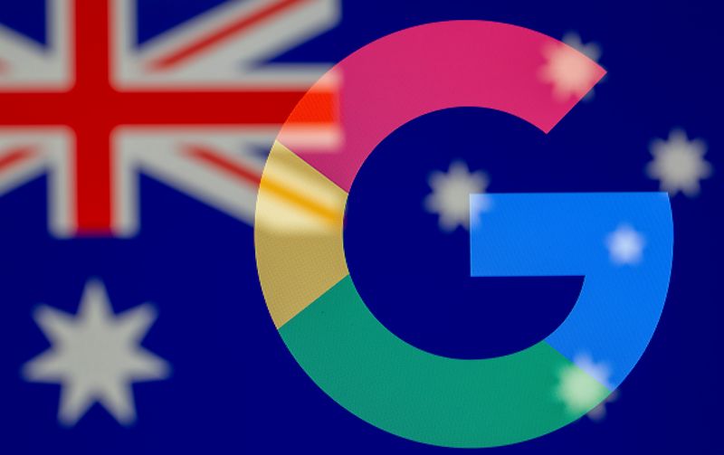 Google logo and Australian flag are displayed in this illustration taken, February 18, 2021. REUTERS/Dado Ruvic/Illustration