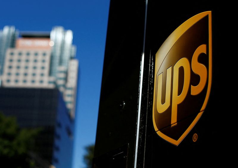FILE PHOTO: A United Parcel Service (UPS) truck on delivery is pictured in downtown Los Angeles, California October 29, 2014. REUTERS/Mike Blake/File Photo