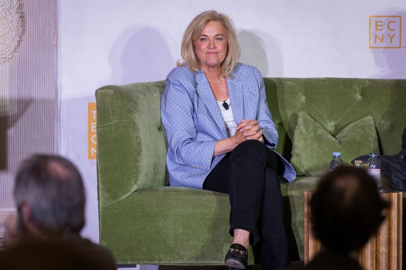 CEO of Franklin Templeton Jenny Johnson speaks during an Economic Club of New York luncheon, in Palm Beach, Florida, U.S., April 21, 2026. REUTERS/Marco Bello