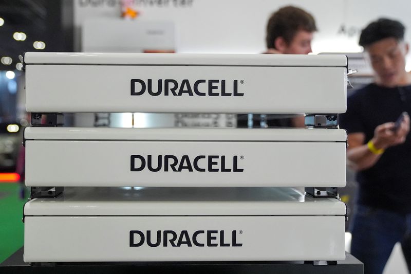 Duracell batteries are exhibited during the Everything Electric, the Home Energy & Electric Vehicle Show, in London, Britain, April 16, 2025. REUTERS/Maja Smiejkowska