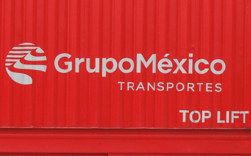 The Grupo Mexico logo is seen on a container at a freight train station in Mexico City, Mexico July 31, 2024. REUTERS/Henry Romero