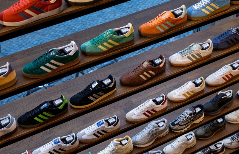 Adidas sneakers and other shoes for sale are pictured at a shop in Berlin, Germany, May 2, 2024. REUTERS/Lisi Niesner