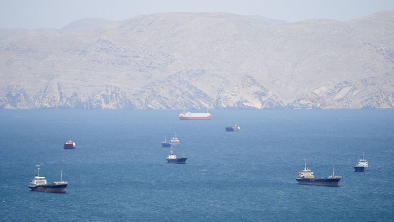 Vessels in the Strait of Hormuz, Musandam, Oman, April 27, 2026. REUTERS/Stringer/File Photo