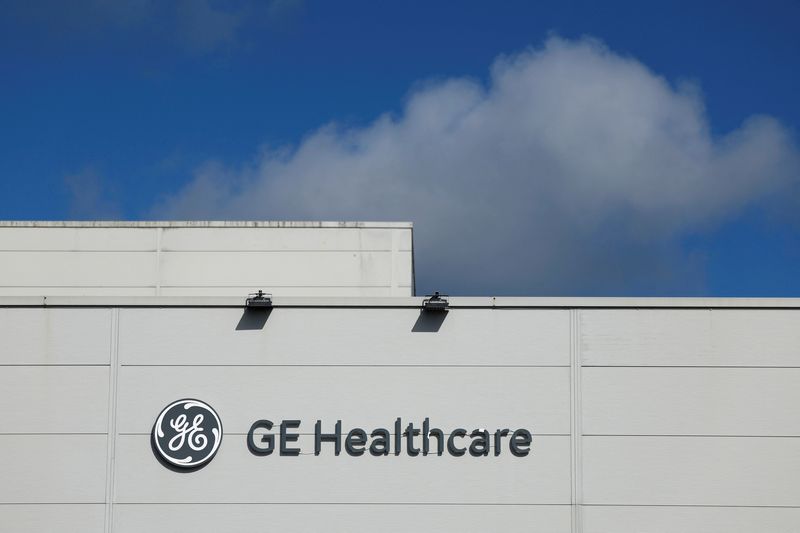 The logo of GE Healthcare is seen on their plant in the IDA (Industrial Development Agency) estate, in Carrigtwohill, County Cork, Ireland March 28, 2025. REUTERS/Clodagh Kilcoyne/File Photo